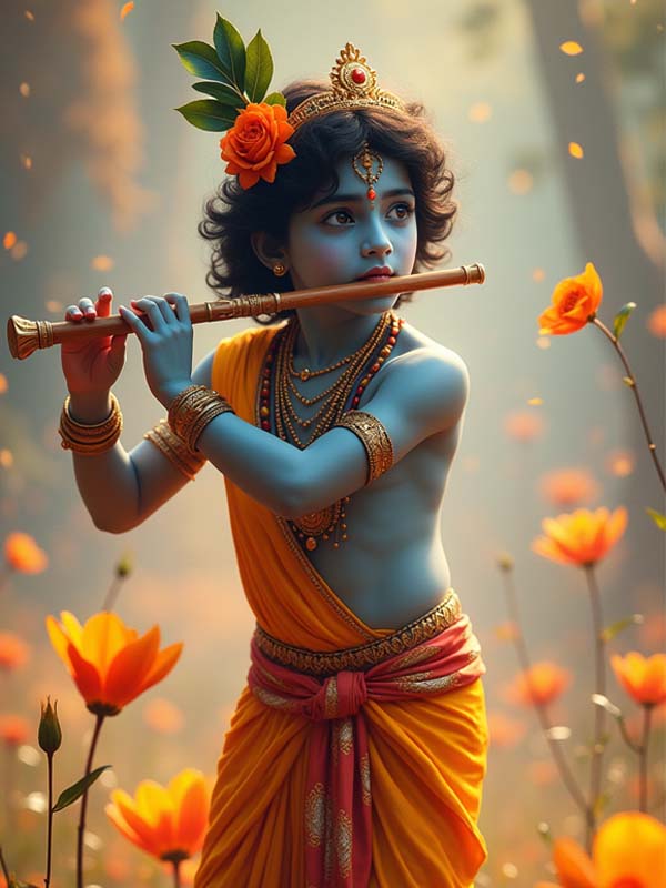 Divine Lord Krishna Framed Artwork – 20x30 Inch Spiritual Wall Art